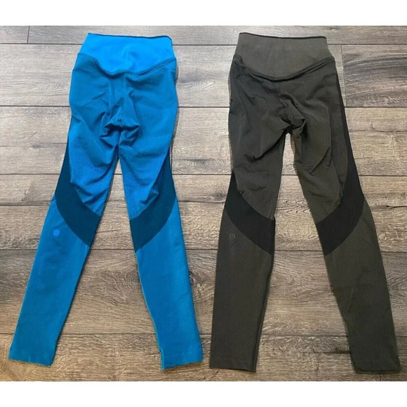 2 Pair Lululemon Seamless Mesh High Rise Tight Leggings 25" Blue Gray 2 - Picture 4 of 5